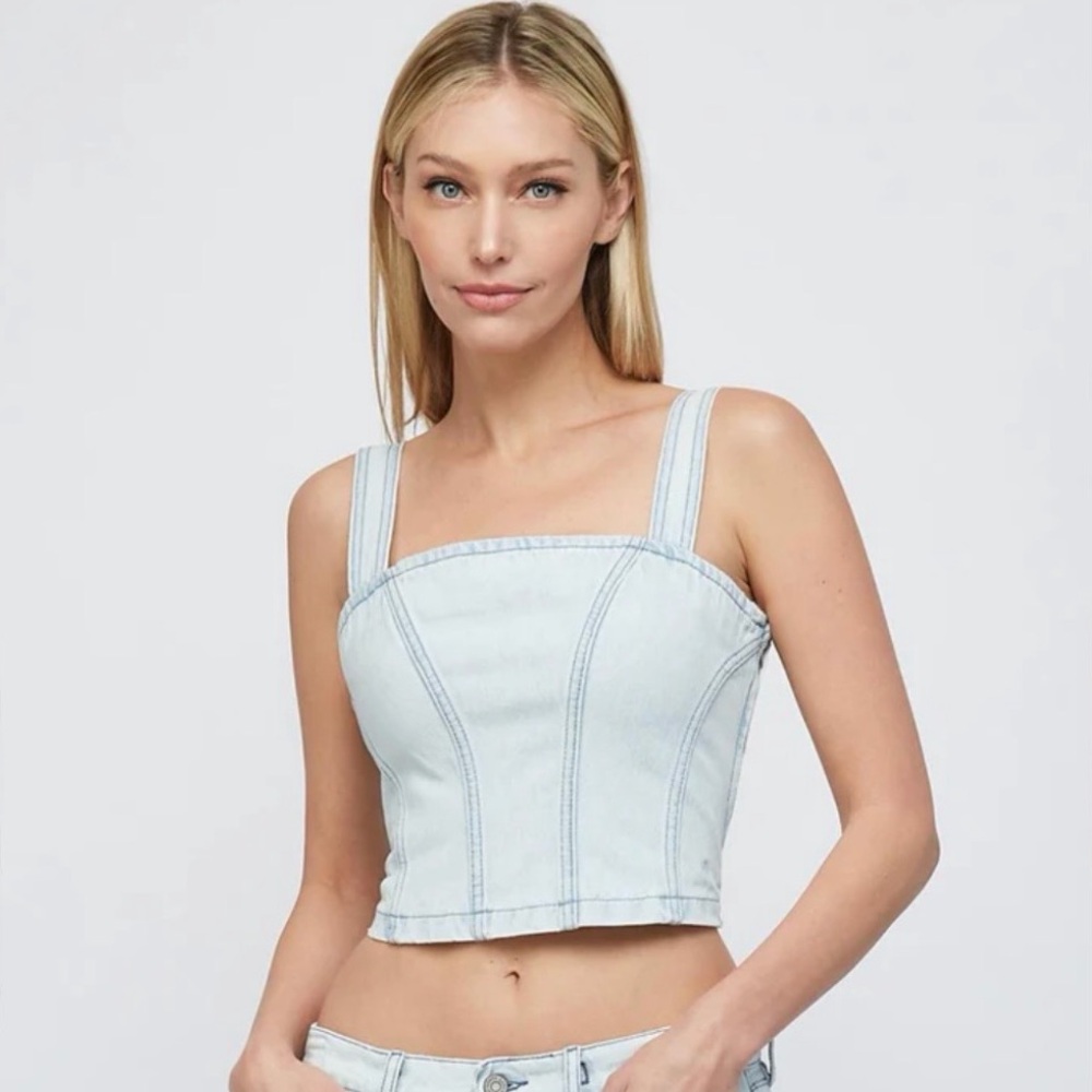Hidden Jeans Abby Light Blue Wash Denim Bustier Top Size Medium NWT